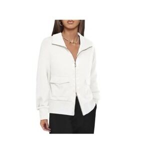 Fisoew Womens Medium Zip Up Sweatshirt Jacket Lightweight Collared